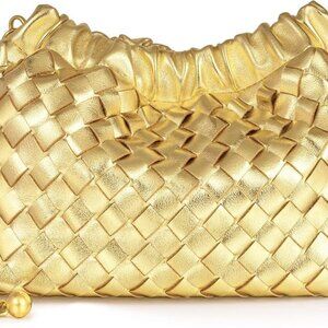 Woven Leather Small Crossbody Bag For Women Trendy. Dumpling Bag Ruched Clutch P